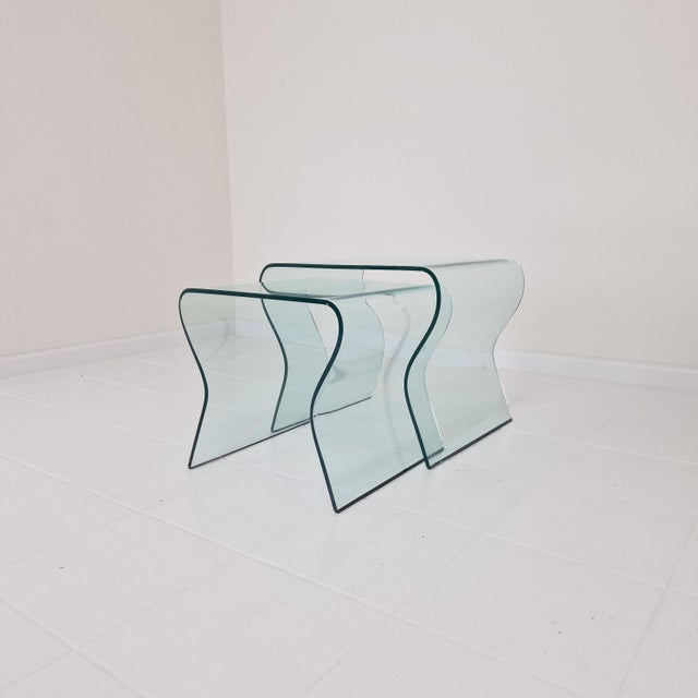 Tango Glass Nesting Table Set by Fabio Di Bartolomei for Fiam Italia, Set of 2 For Sale - Image 15 of 15