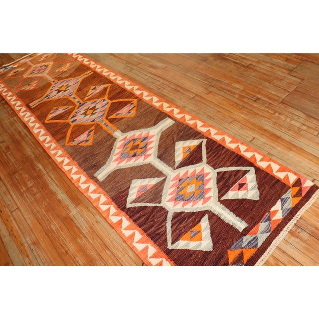 Vintage Zabihi Collection Turkish Geometric Kilim Runner - 3'5" x 11'8" For Sale In New York - Image 6 of 8