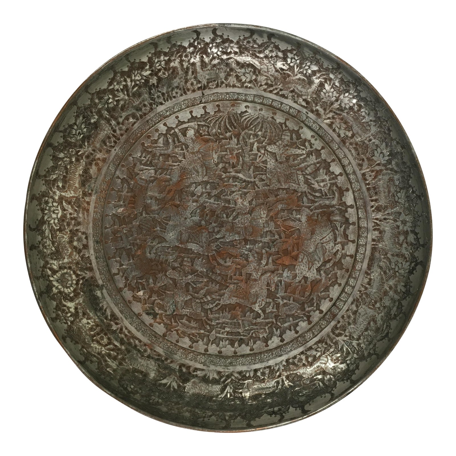10.75" Antique Persian Etched Tinned Copper Plate Chairish