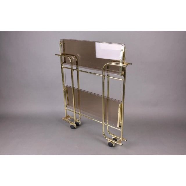 Vintage Folding Bar Cart with Smoked Glass and Gold-Colored Frame, Germany, 1980s For Sale - Image 15 of 16