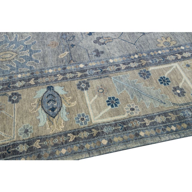 Gray Modern Oushak Style Handmade Floral Motif Oversize Wool Rug For Sale In New York - Image 6 of 12