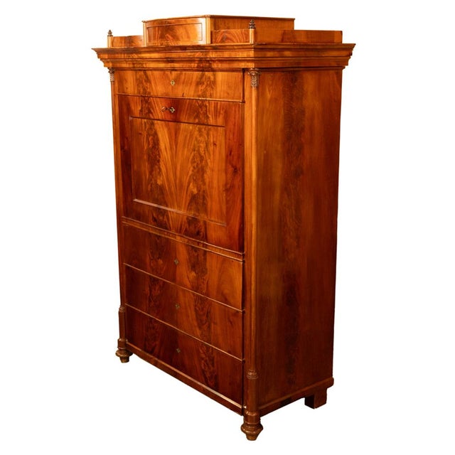 Antique Austrian Flame Mahogany Inlaid Rosewood Biedermeier Secretary Chest 1820 For Sale - Image 4 of 17