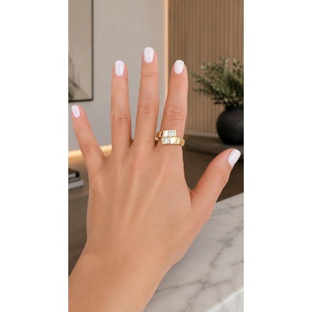 Vintage 14k Gold Two Diamond Bypass Ring, 1.2 Carats Total, Size 9.5 For Sale - Image 12 of 12