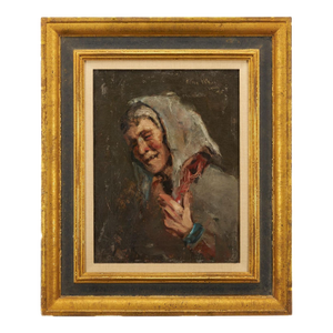 Early 20th Century J. Alden Weir O/C Painting, Peasant Woman Laughing