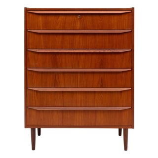Vintage Danish Mid-Century Six-Drawer Teak Tallboy Dresser 1960s For Sale