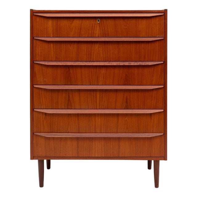 Vintage Danish Mid-Century Six-Drawer Teak Tallboy Dresser 1960s For Sale