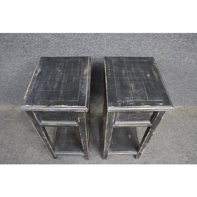 Black Pair of Country Style Black Painted Nightstands For Sale - Image 8 of 12