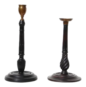 18th Century Antique George III Mahogany and Brass Candlesticks - Set of 2