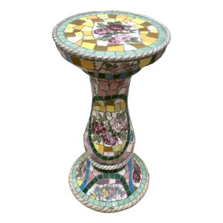 Vintage Artistic Mosaic Colorful Plant Stand or Pedestal Column For Sale