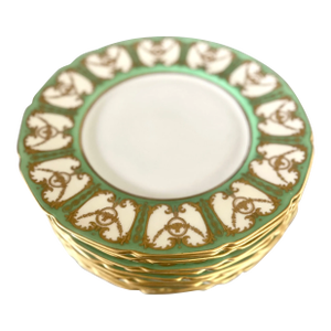 1920s Royal Doulton Sevres Green & Gold Gilt Dinner Plates - Set of 12