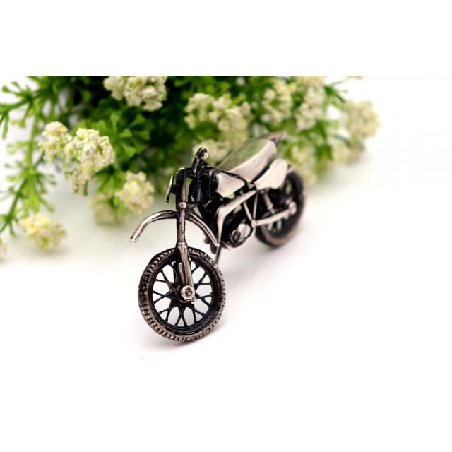 Miniature Articulated Silver Motorcycle For Sale - Image 4 of 5