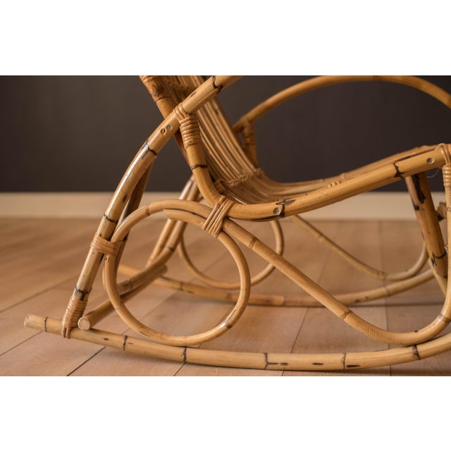 Franco Albini Vintage Sculptural Franco Albini Style High Back Bamboo Rocking Chair For Sale - Image 4 of 18