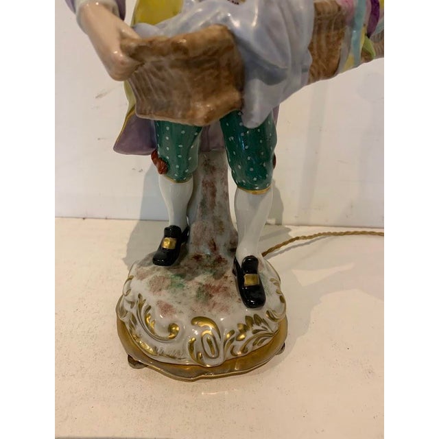 Polychrome Porcelain Group Mounted as a 20th Century Lamp For Sale - Image 3 of 10