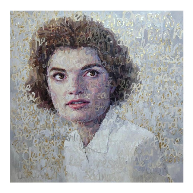 Christina Major Oil on Canvas of Jackie O with Gold Leaf 49 x 51 2021 For Sale