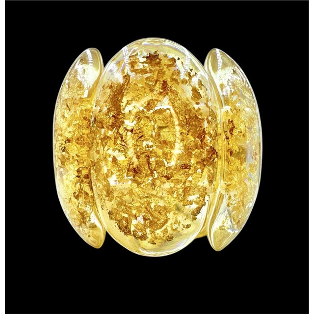 Gold Sobral Cuff Metalique Transparent Lucite 24k Gold Porcina Bracelet Stretch For Sale - Image 8 of 12