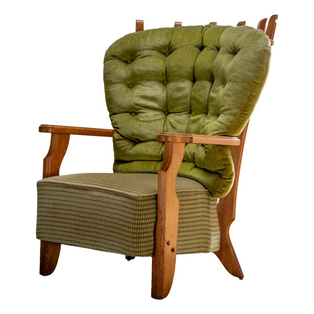 Oak Highback Lounge Chair by Guillerme et Chambron for Votre Maison, France, 1960s For Sale