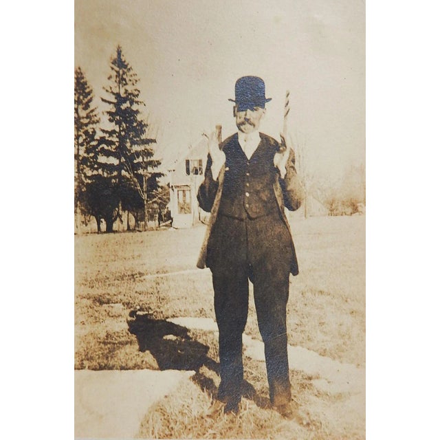 Vintage Snapshot Photograph This Big Gentlman Bowler Hat Mustache For Sale