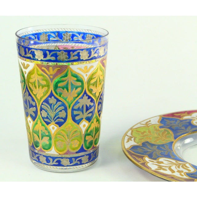 184287 Davis Collamore & Co. New York Enameled Glass Cup & Plate Set