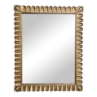 Hollywood Regency Gilded Rectangular Mirror With Undulating Ruffled Frame For Sale