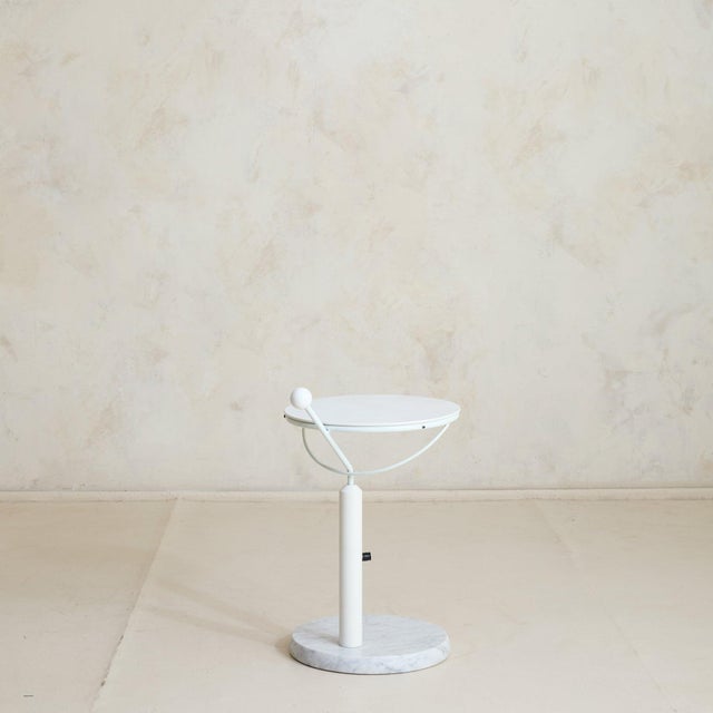 Stone Vintage French Postmodern White Metal + Marble Adjustable Side Table For Sale - Image 7 of 11