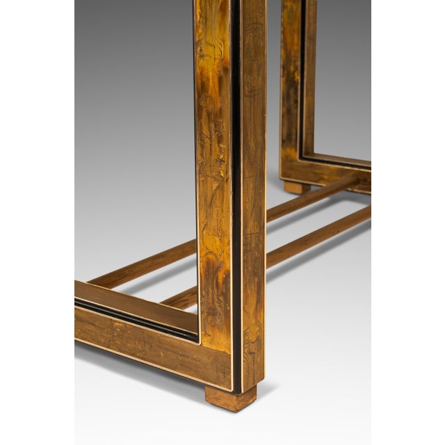 Mid-Century Modern Acid-Etched Brass Desk / Dining Table With Glass Top Attributed to Bernhard Rohne for Mastercraft, Usa, C. 1970s For Sale - Image 12 of 18