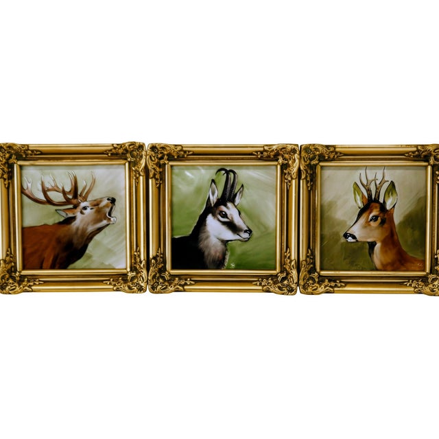 Cabin Sommer Garmisch Hand-Painted Porcelain Plaques – Set of 3, Rococo Gilt Frames For Sale - Image 3 of 12