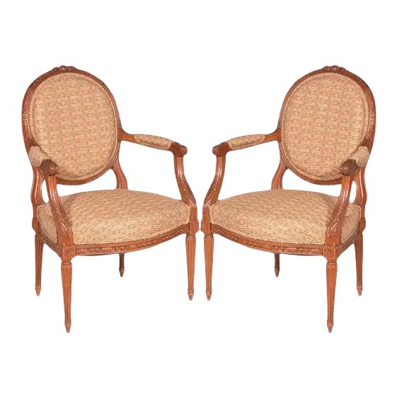 Pair of Traditional 19th Century Louis XVI Style Accent Chairs For Sale
