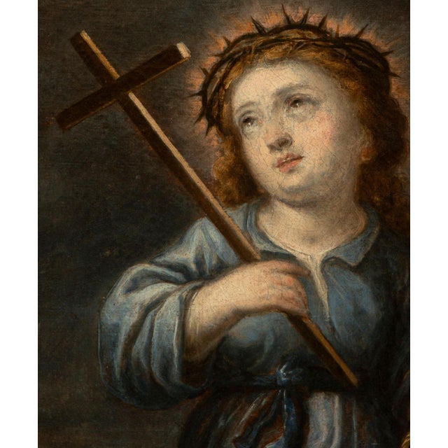 Baroque Flemish School Artist, Holy Child Jesus of the Passion, 17th century, Oil Painting on Canvas For Sale - Image 3 of 11