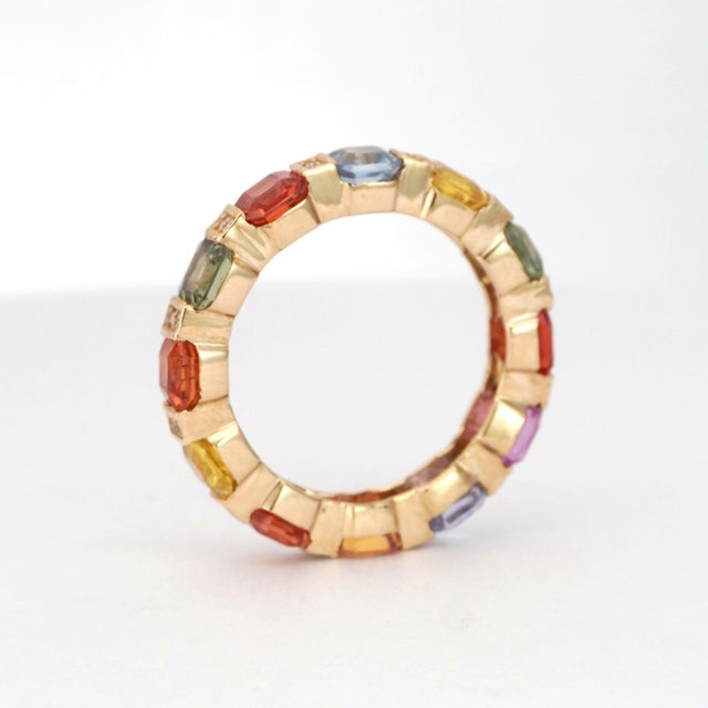 14k Gold Multi-Gemstone Ring With Asscher-Cut Sapphires For Sale - Image 16 of 18