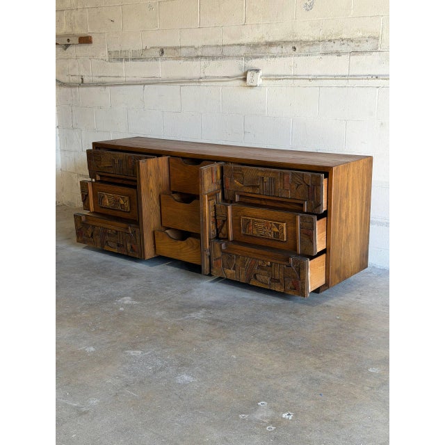 Mid-Century Modern Lane Oak Credenza Brutalist Wooden Sideboard Large Storage Mid-Century Modern 1970s For Sale - Image 3 of 10
