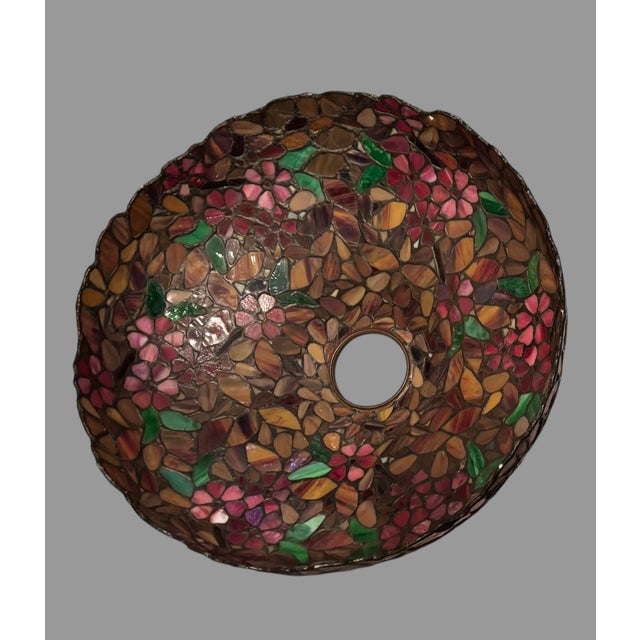 Metal Vintage Handel Co. Table Lamp Base With Floral Decorated Leaded Glass Shade For Sale - Image 7 of 11