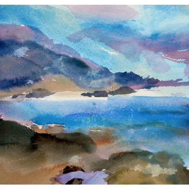 American Vintage Sunset Seascape Watercolor Point Lobos, Carmel by Les Anderson For Sale - Image 3 of 5