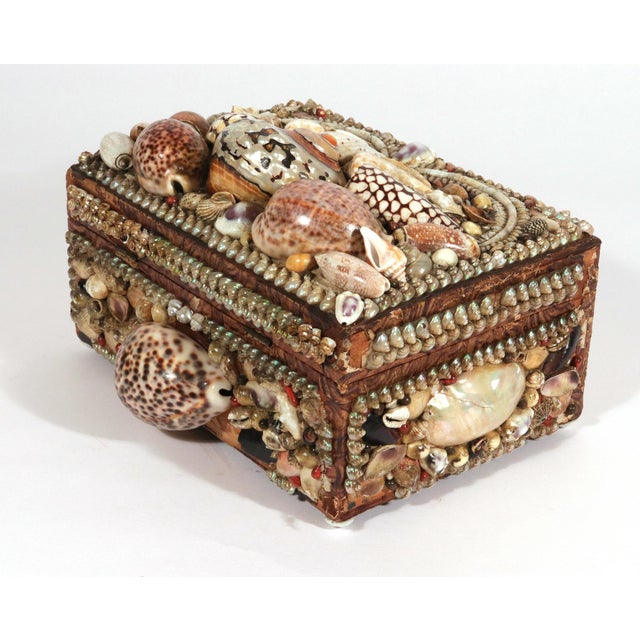 Victorian Victorian Shell Encrusted Box With Mirror and Pincushion Interior, 19th Century For Sale - Image 3 of 13