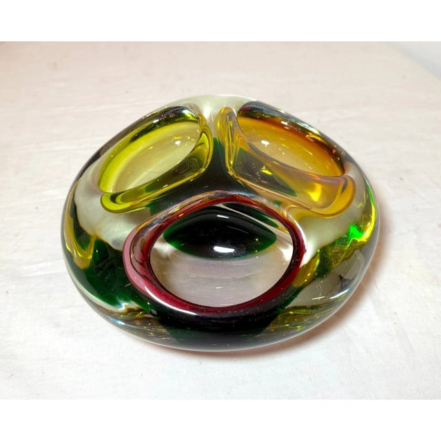 Large Vintage Hand Blown 3 Chamber Murano Art Glass Cigarette Cigar Ashtray For Sale - Image 4 of 13