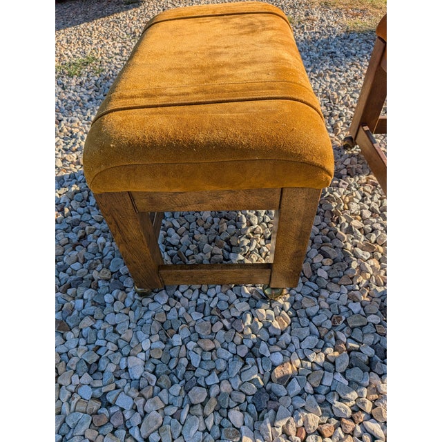 Drexel Heritage 1970's Vintage Brutalist Boho Chic Minimalist Drexel Suede Stools-a Pair For Sale - Image 4 of 13