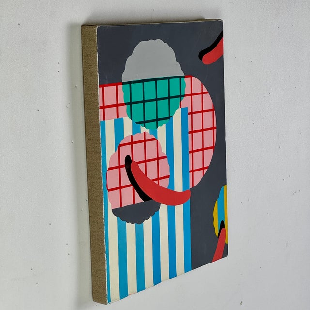 Vintage Modern Acrylic on Linen Abstract Painting With Bright Blues & Pinks For Sale In New York - Image 6 of 9