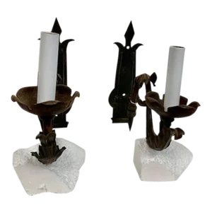 A Pair of Swing Arm Vintage Hand Forged Spanish Sconces Circa 1930s