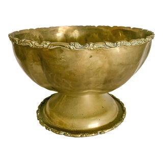 Vintage Large Brass Footed Centerpiece Bowl, Made in Mexico For Sale