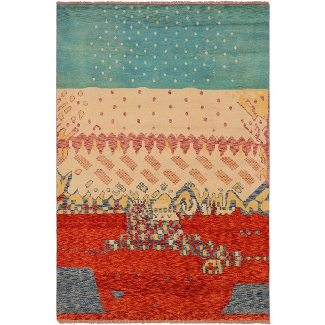 Boho Chic Balochi Rust/Blue Wool Rug - 4'9''x8'0'' For Sale - Image 11 of 11