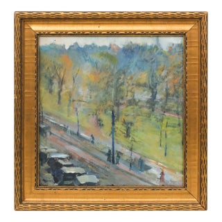 Arthur Clifton Goodwin (American 1864-1929) Impressionist Oil Painting on Board - View of Central Park Circa 1915 For Sale