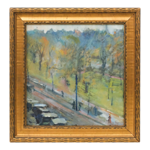 Arthur Clifton Goodwin (American 1864-1929) Impressionist Oil Painting on Board - View of Central Park Circa 1915