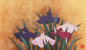 'Irises, Indigo and Gold' by Kazutoshi Suguira, 1992, Kyoto National Museum, Japanese Silk Screen, Nihonga