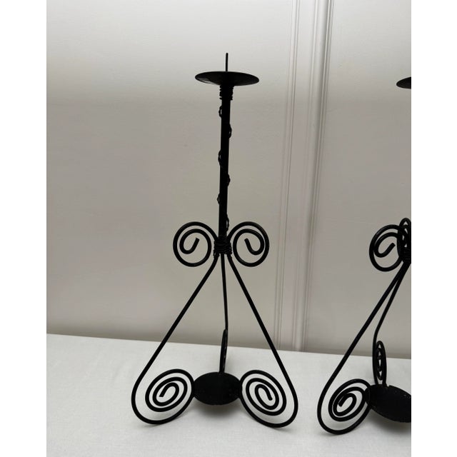 Black Vintage Spanish Mid Century Modern Black Iron Candle Holders, a Pair For Sale - Image 8 of 12