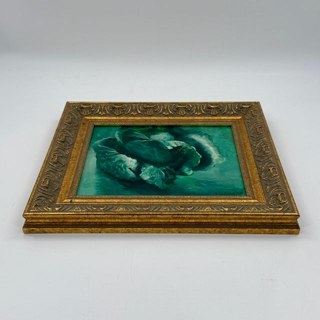 Emerald Vintage Botanical Oil Painting in Gilt Frame For Sale - Image 8 of 10