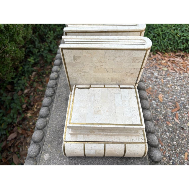 Pair of Maitland Smith Tessellated Travertine and Brass Bookends For Sale In Houston - Image 6 of 9