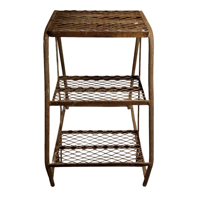 1940s Vintage Industrial Iron Step Ladder For Sale