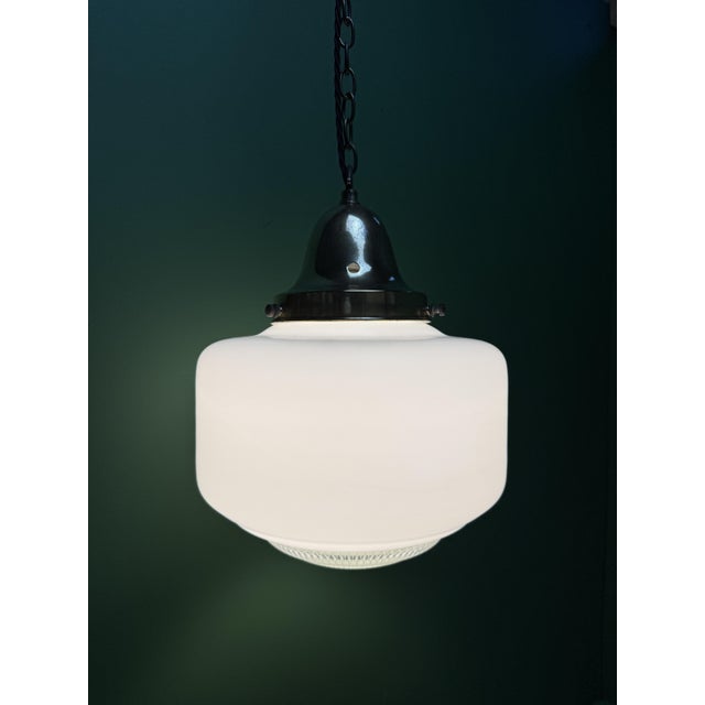 White Opaline Pendant Lights with Diffusers, 1930s, Set of 2 For Sale - Image 8 of 11