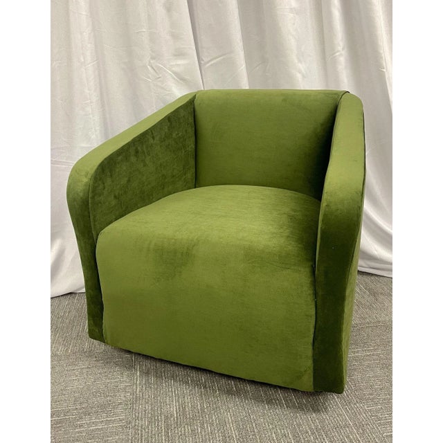 Pair Green Velvet Swivel Chairs For Sale In New York - Image 6 of 9
