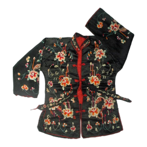 Antique Authentic Chinese Silk Jacket Robe With Colorful Embroidery