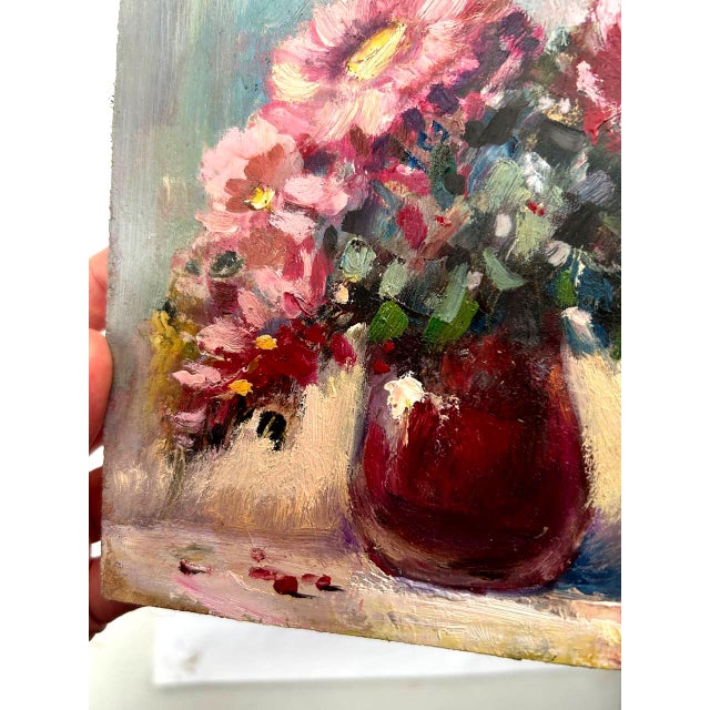 Pink Framed Floral Original Painting Pink Daisies Bouquet Art Decor by Valeriya Serova For Sale - Image 8 of 12